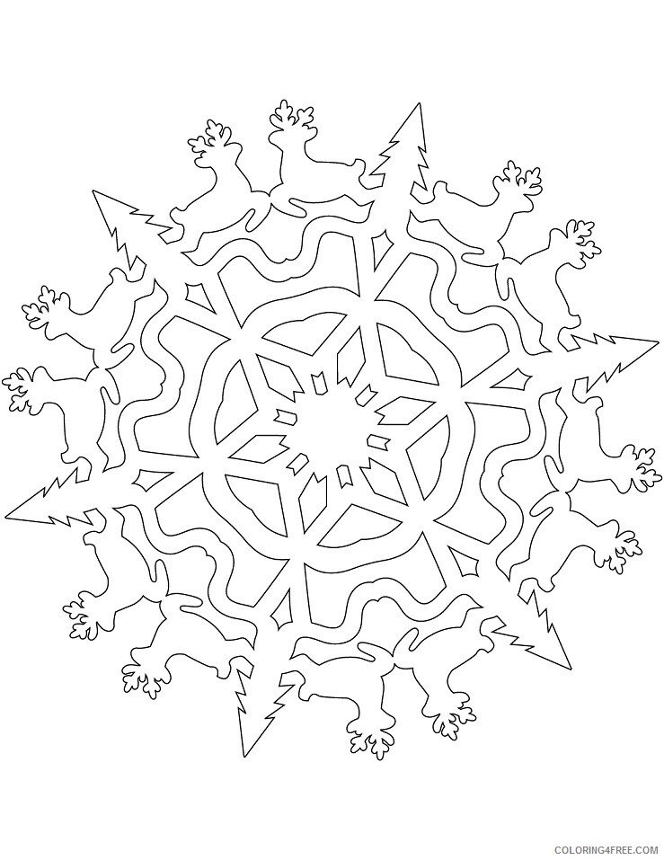 Snowflake Coloring Pages snowflake with christmas reindeers Printable 2021 5529 Coloring4free