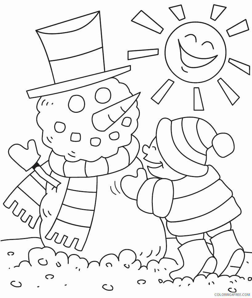 Snowman Coloring Pages Building Snowman January Printable 2021 5545 Coloring4free
