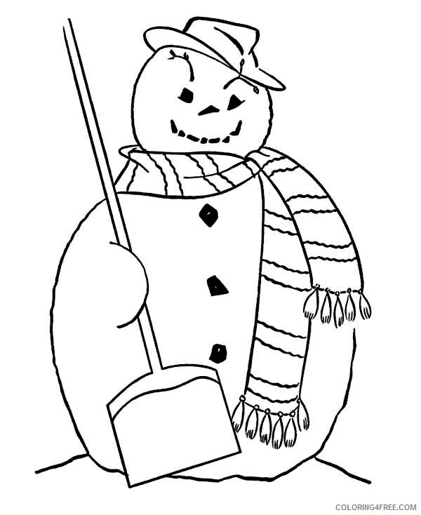 Snowman Coloring Pages Fat Mr Snowman with Broom and Long Scarf on Winter 2021 Coloring4free