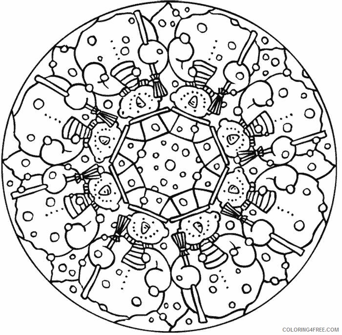 Snowman Coloring Pages Snowman Mandala Winter for Adults Printable 2021 5615 Coloring4free
