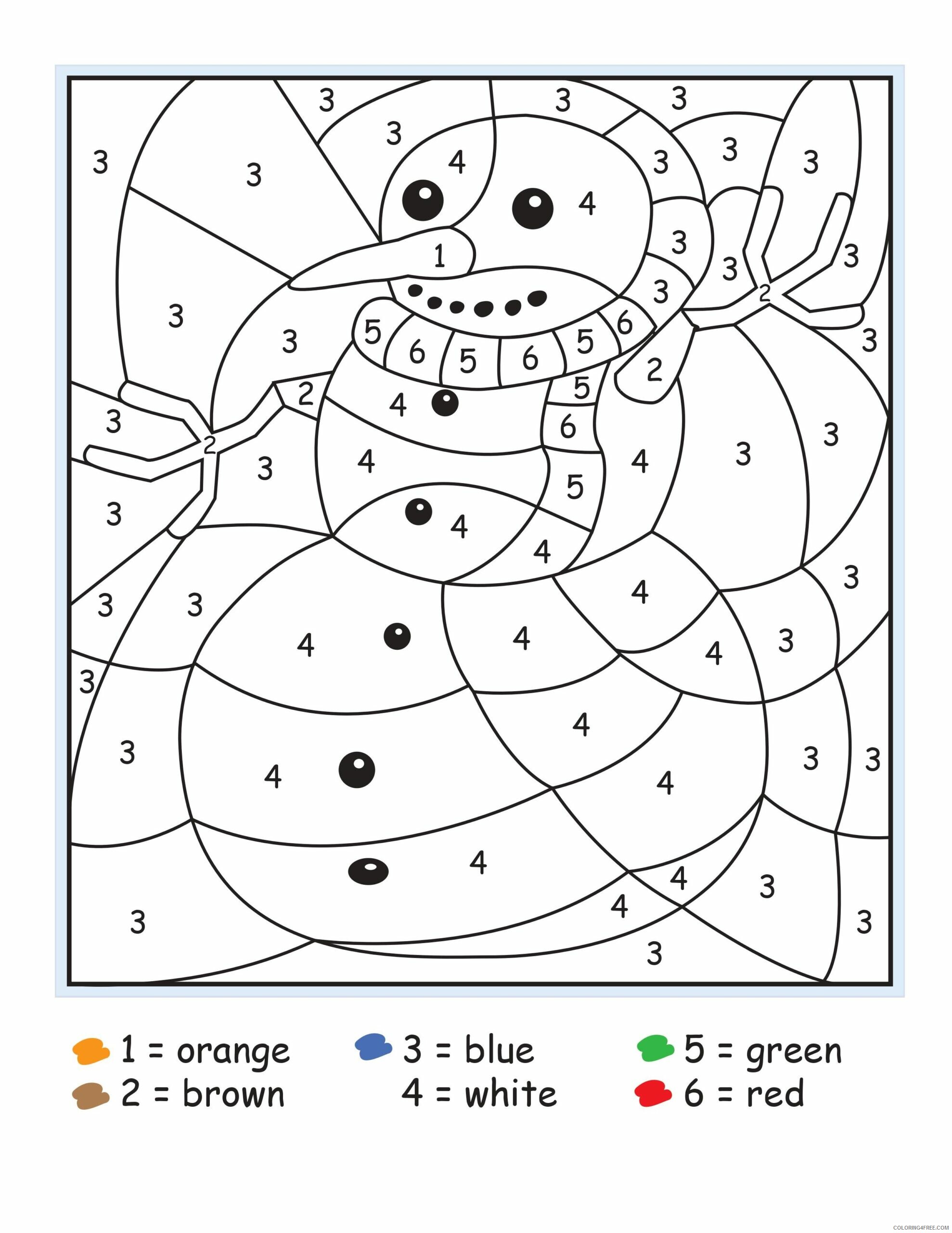 Snowman Coloring Pages Snowman by Number Kindergarten Printable 2021 5578 Coloring4free