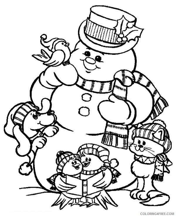 Snowman Coloring Pages The Snowman and Friends Celebrating Christmas Printable 2021 Coloring4free