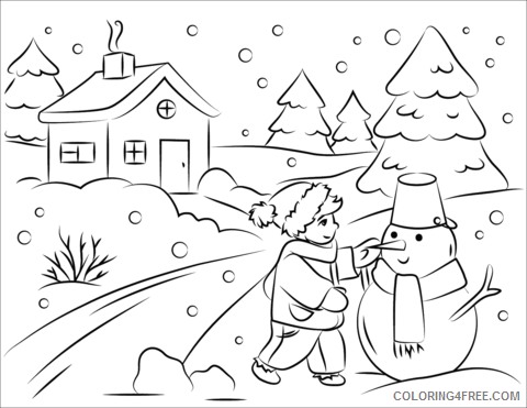 Snowman Coloring Pages boy building snowman Printable 2021 5543 Coloring4free