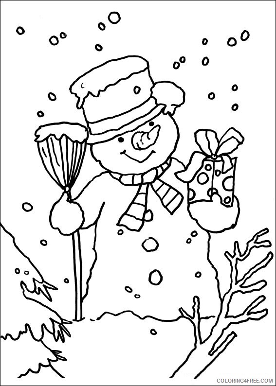 Snowman Coloring Pages snowman with gift Printable 2021 5620 Coloring4free