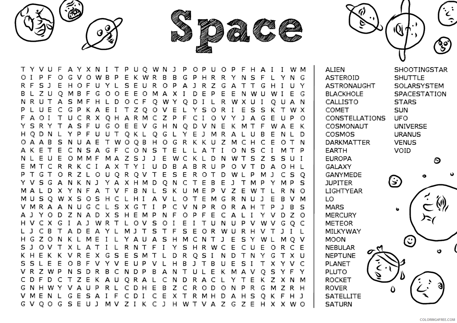 Space Coloring Pages Space Word Search Game Printable 2021 5696 Coloring4free