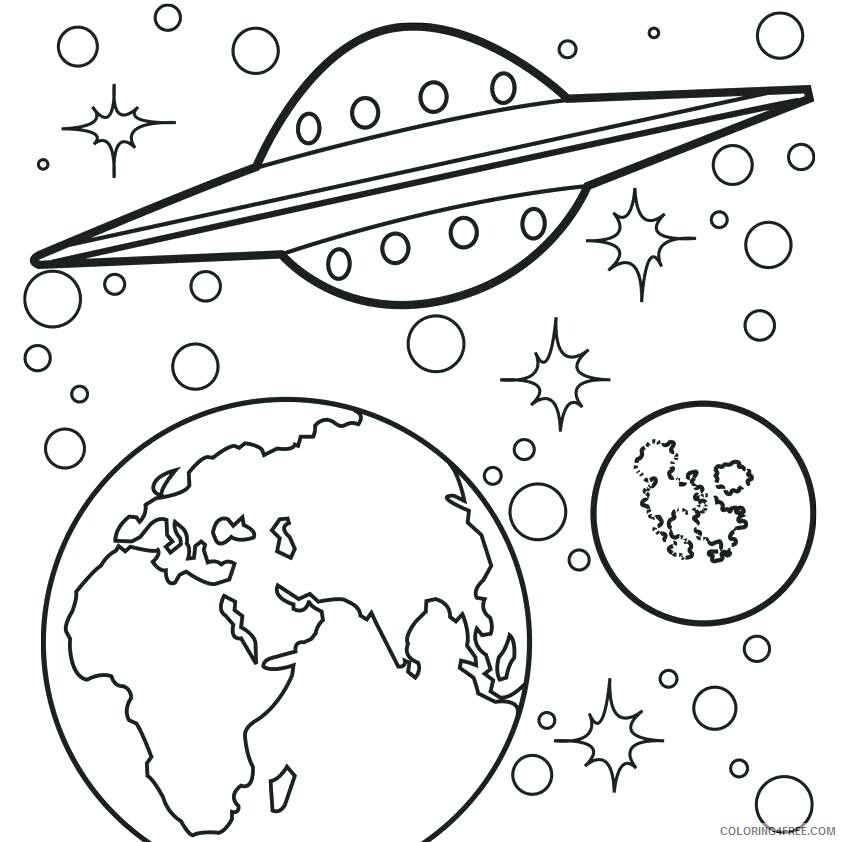 Space Coloring Pages Spaceship Near Earth Galaxy Printable 2021 5691 Coloring4free