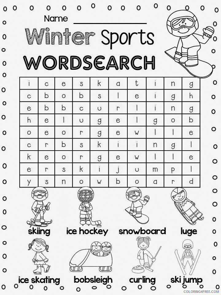 Sports Coloring Pages 1st Grade Word Search Winter Sports Printable 2021 5731 Coloring4free