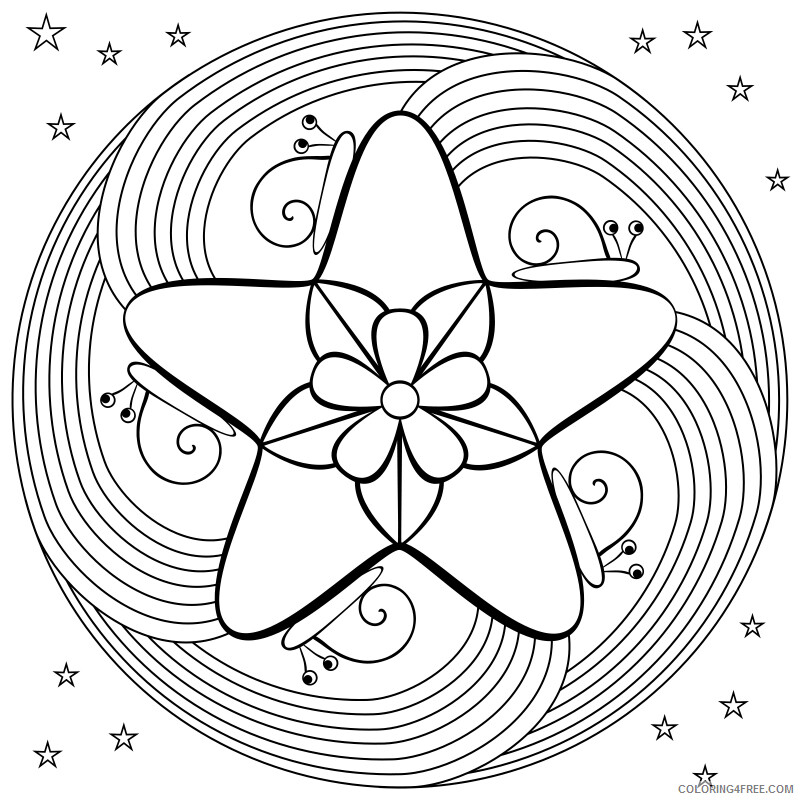 Star Coloring Pages Star and Swirls Mandala Printable 2021 5870 Coloring4free