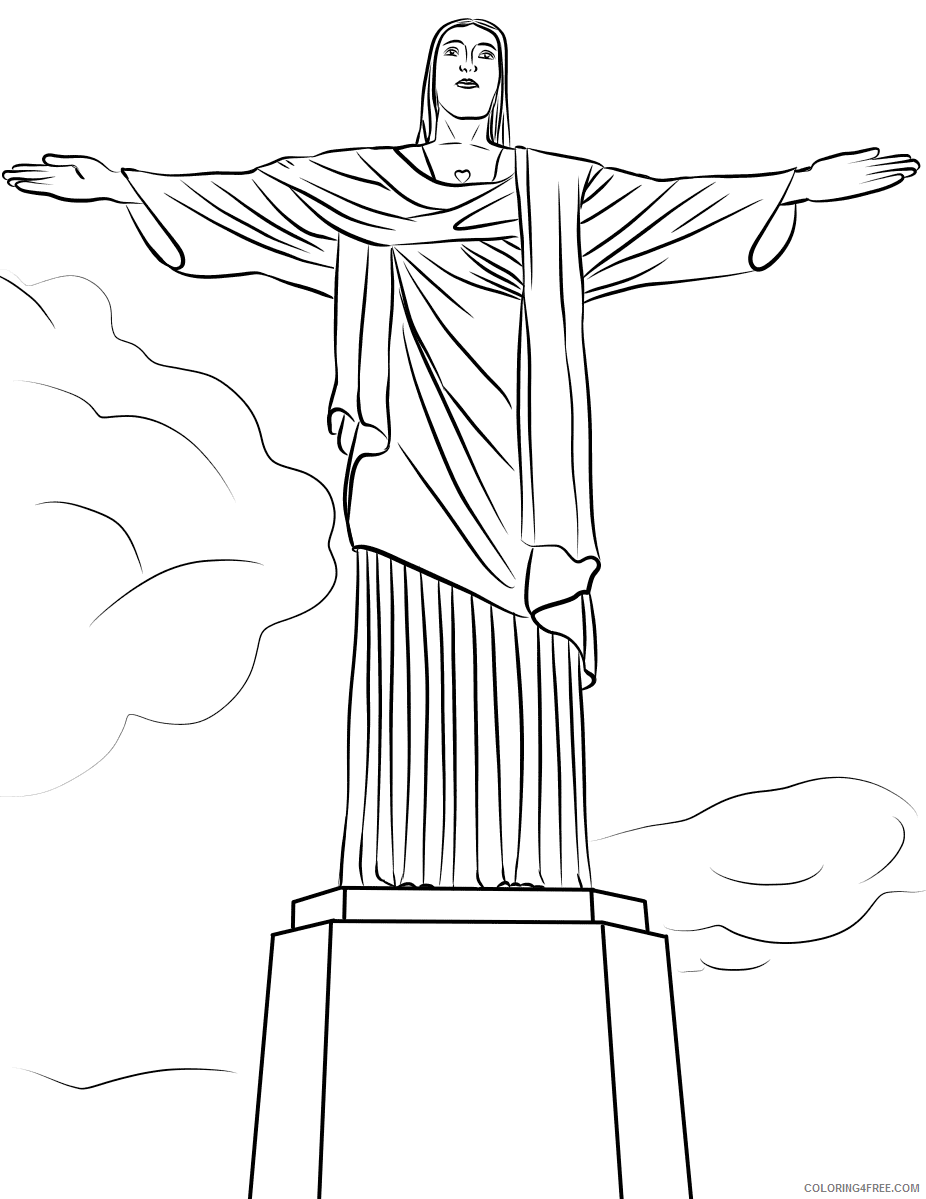 Statue Coloring Pages christ the redeemer statue rio de janeiro Printable 2021 5899 Coloring4free