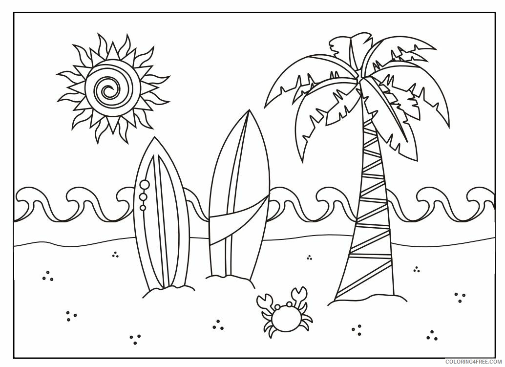 Surfboard Coloring Pages Surfboards on the Beach Printable 2021 5945 Coloring4free