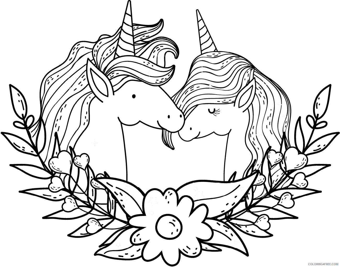 Unicorn Coloring Pages a_couple_unicorn Printable 2021 6016 Coloring4free