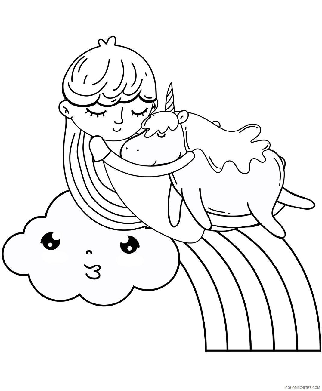 Unicorn Coloring Pages girl_sleeping_with_unicorn Printable 2021 6035 Coloring4free