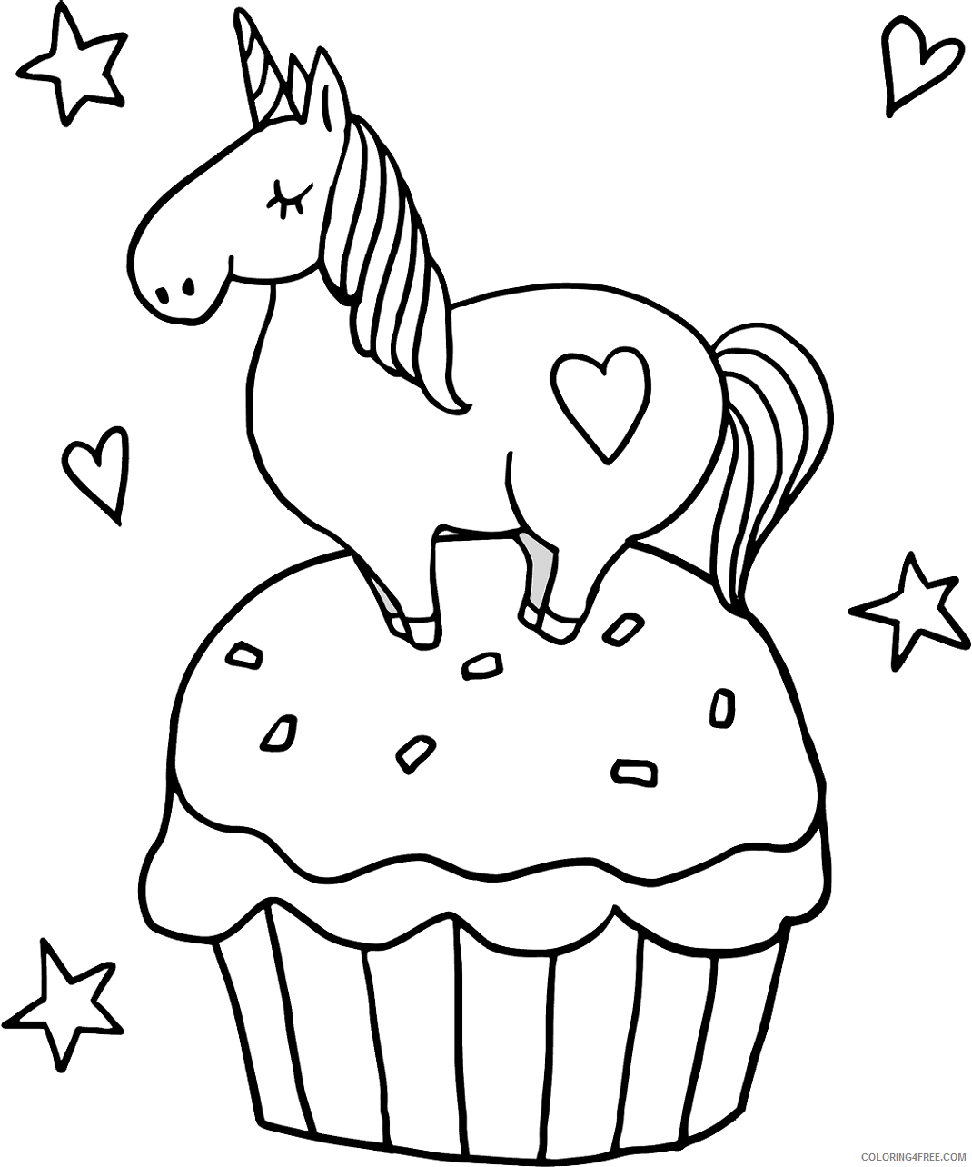 Unicorn Coloring Pages little_unicorn_on_cupcake Printable 2021 6043 Coloring4free