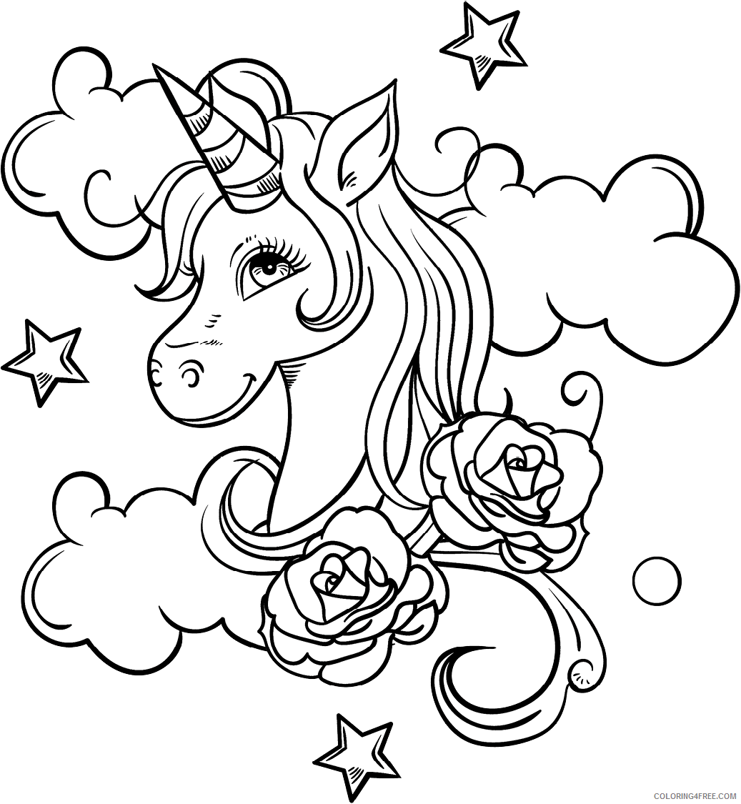 Unicorn Coloring Pages roses_n_unicorn_head Printable 2021 6046 Coloring4free