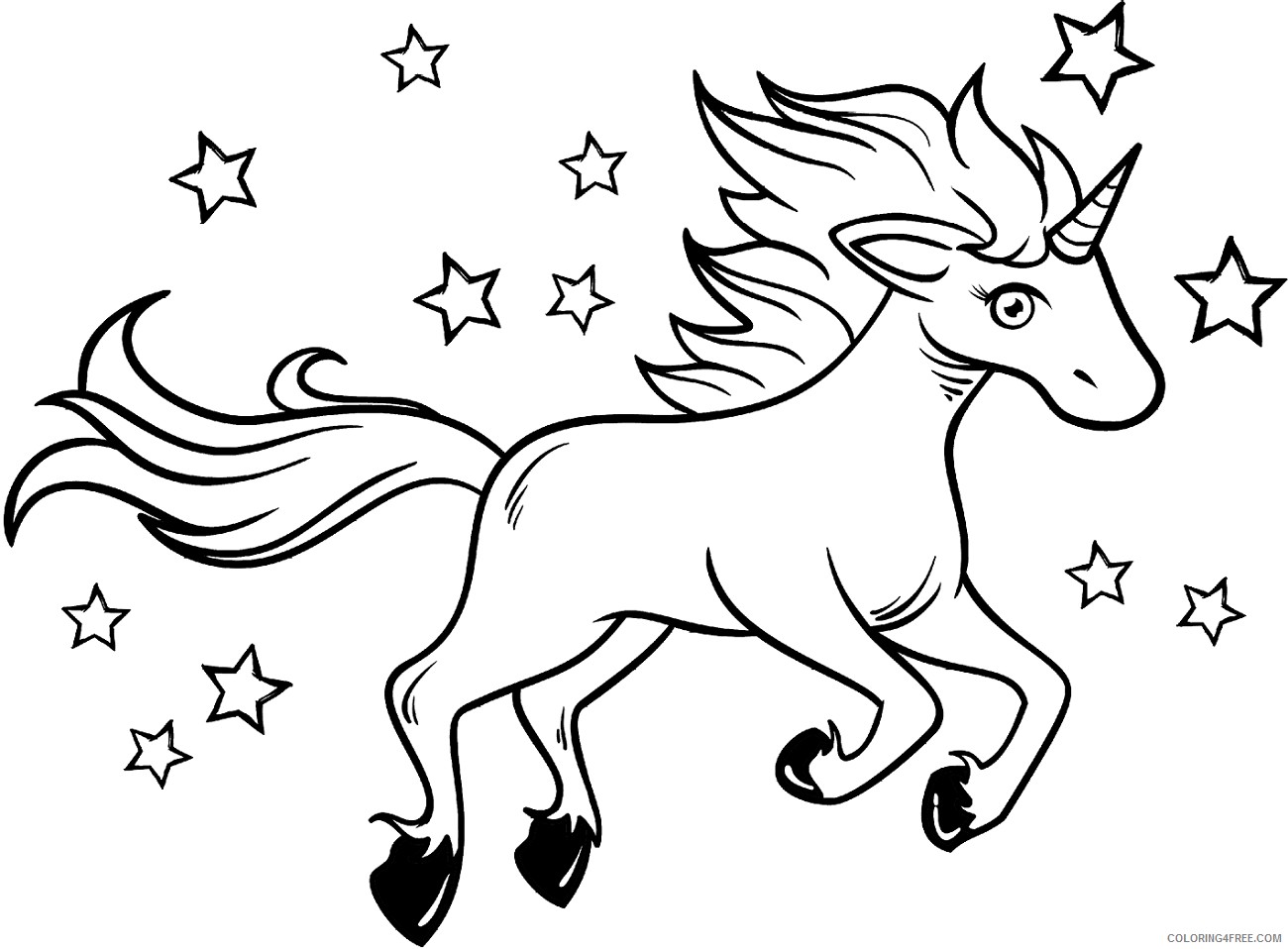 Unicorn Coloring Pages unicorn_and_stars Printable 2021 6052 Coloring4free