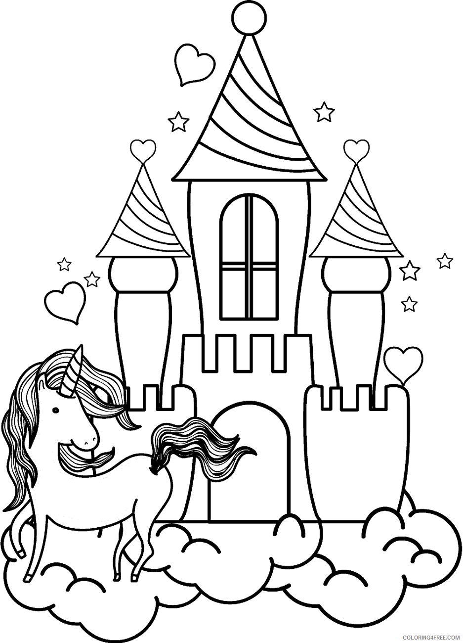 Unicorn Coloring Pages unicorn_and_the_castle Printable 2021 6053 Coloring4free