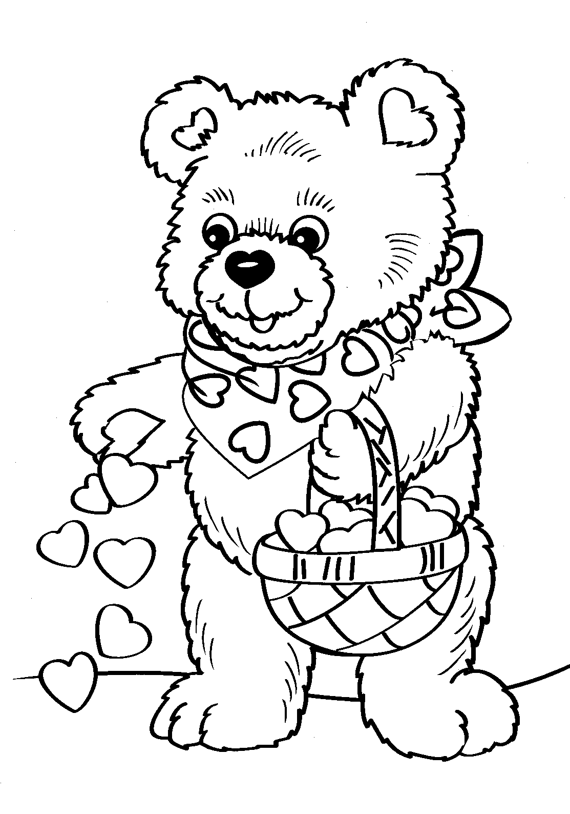 Valentine Heart Coloring Pages Bear with Valentine Hearts Printable 2021 6096 Coloring4free