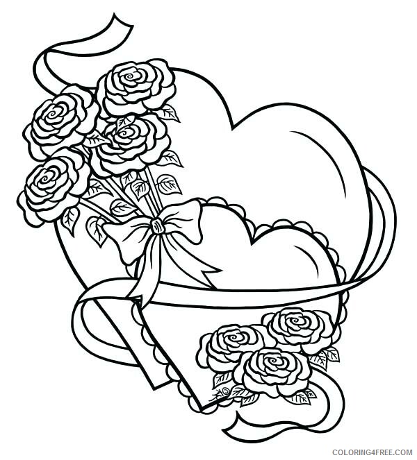 Valentine Heart Coloring Pages Free Valentines Roses and Hearts Printable 2021 Coloring4free