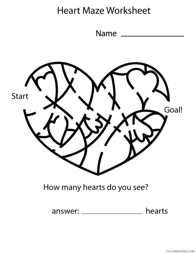 Valentine Heart Coloring Pages Heart Valentine Maze Printable 2021 6116 Coloring4free