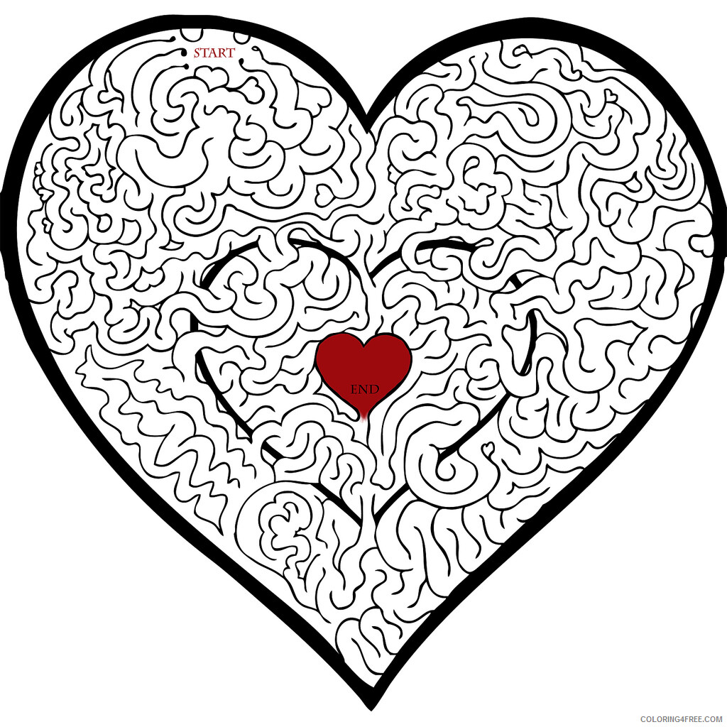 Valentine Heart Coloring Pages Heart Valentines Mazes Printable 2021 6118 Coloring4free