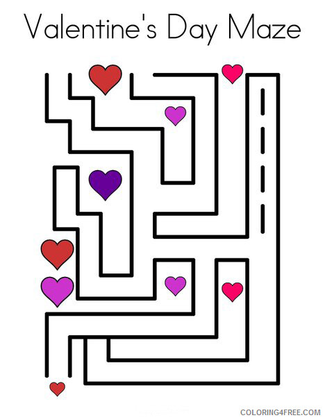 Valentine Heart Coloring Pages Hearts Valentines Day Maze Printable 2021 6114 Coloring4free