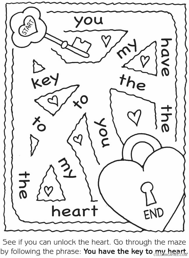 Valentine Heart Coloring Pages Key to My Heart Valentines Maze Printable 2021 Coloring4free