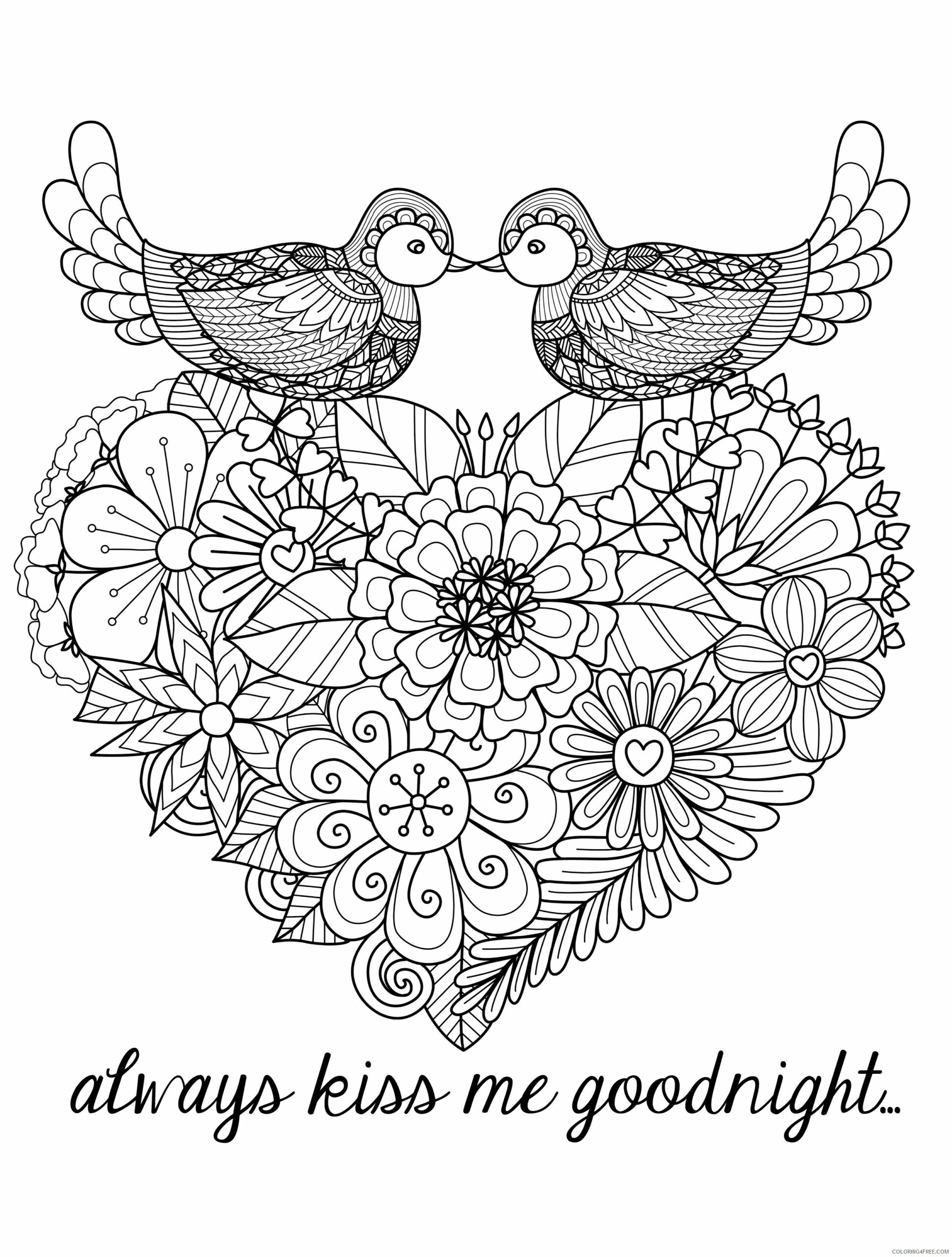 Valentine Heart Coloring Pages Valentine Birds and Heart Printable 2021 6126 Coloring4free