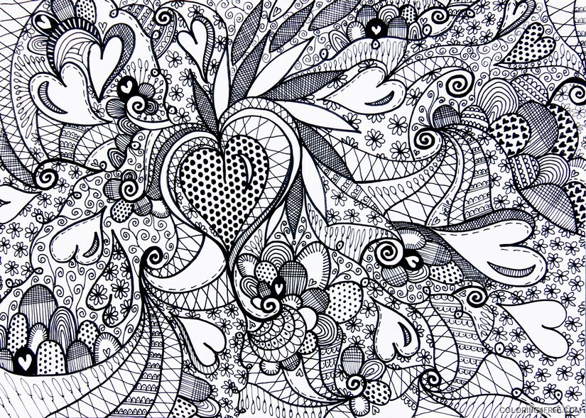 Valentine Heart Coloring Pages Valentine Complex Heart Collage Printable 2021 Coloring4free
