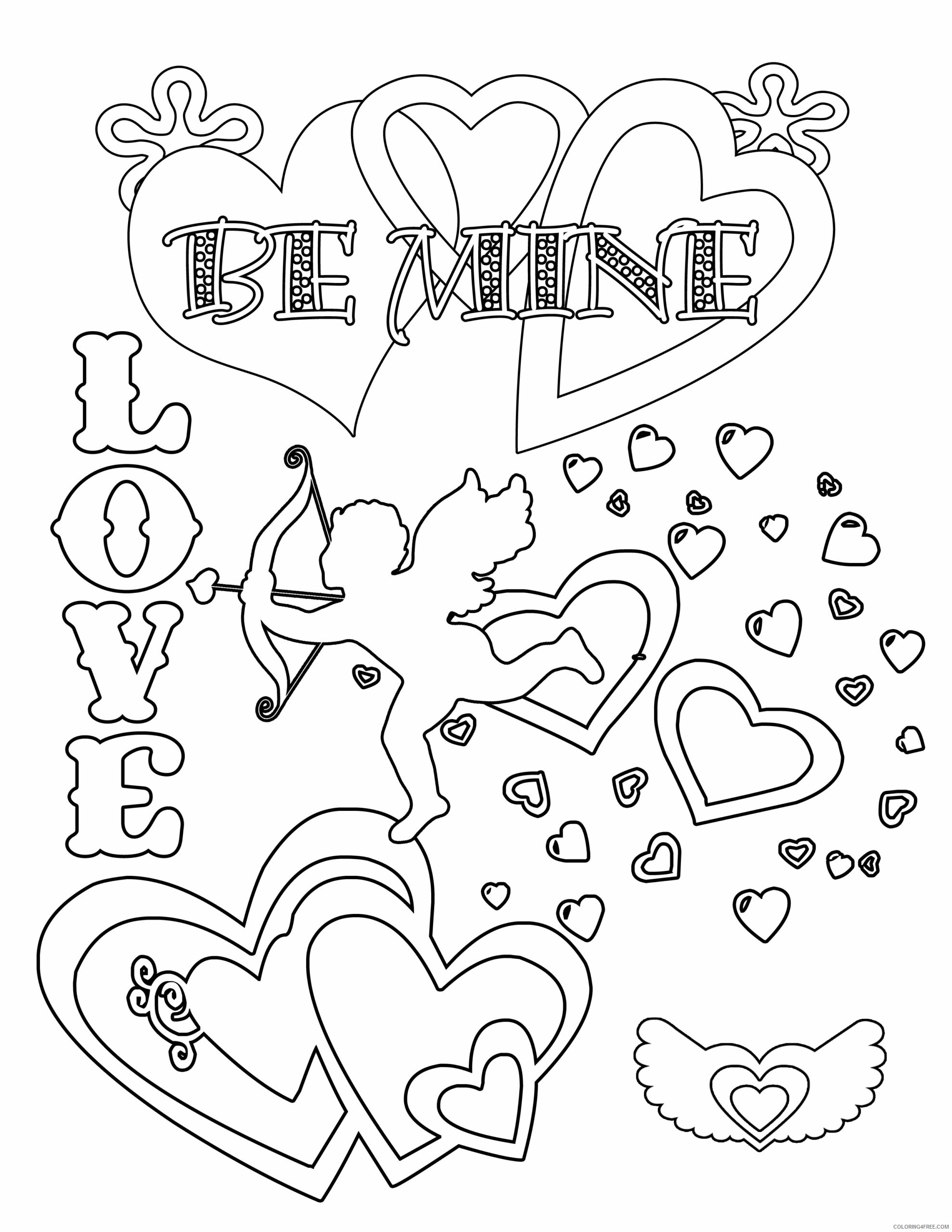 Valentine Heart Coloring Pages Valentine Cupid and Hearts Printable 2021 6128 Coloring4free