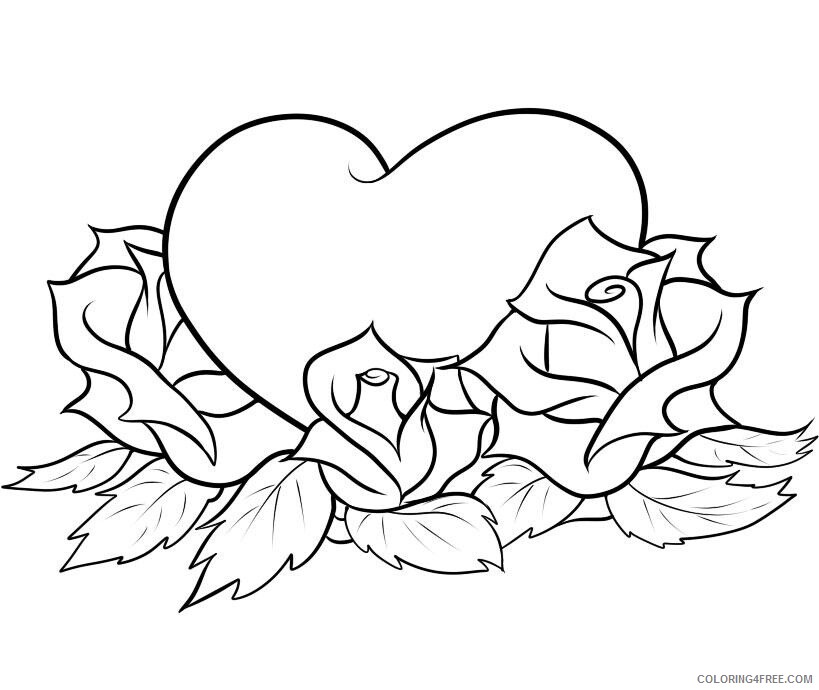 Valentine Heart Coloring Pages Valentine Roses and Heart Printable 2021 6138 Coloring4free