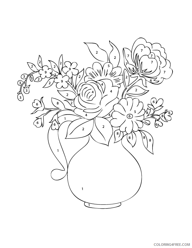 Vase Coloring Pages Simple Adult By Numbers Flower Vase Printable 2021 6193 Coloring4free