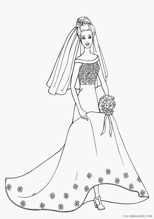 Wedding Coloring Pages Barbie Princess in Her Wedding Dress Printable 2021 6248 Coloring4free