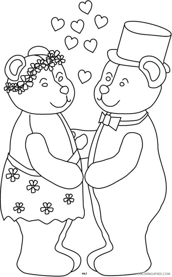 Wedding Coloring Pages Bear Couple in Wedding Printable 2021 6250 Coloring4free