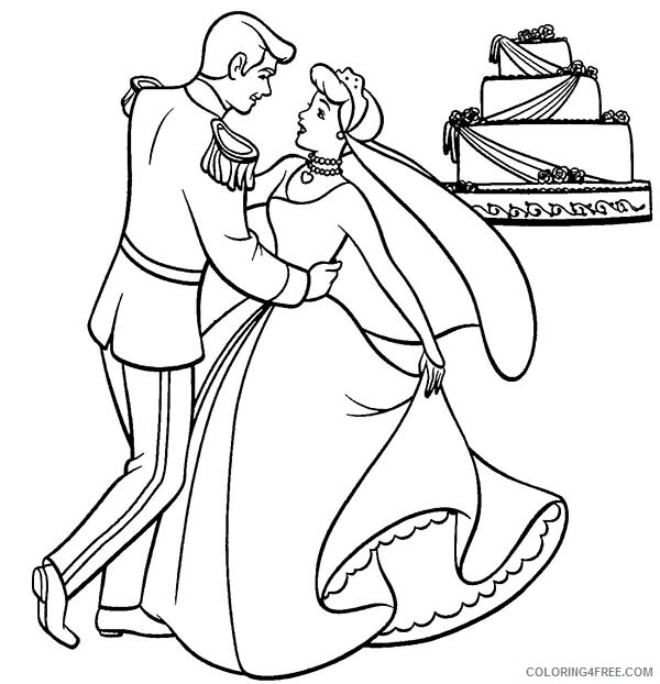 Wedding Coloring Pages Prince Princess Dance in Front of Their Wedding Cake 2021 Coloring4free