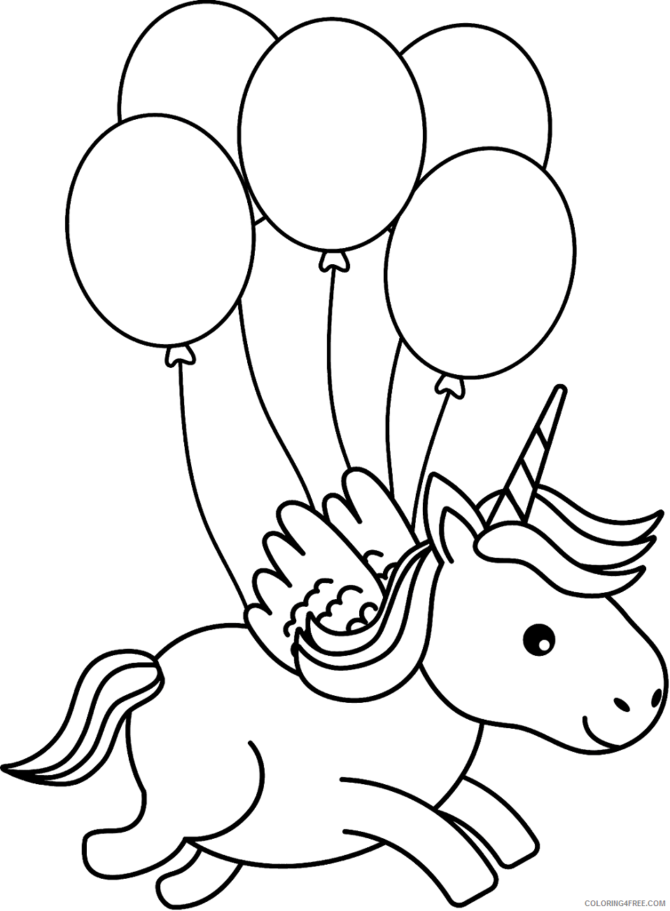 Winged Unicorn Coloring Pages little_unicorn_with_balloons Printable 2021 6293 Coloring4free