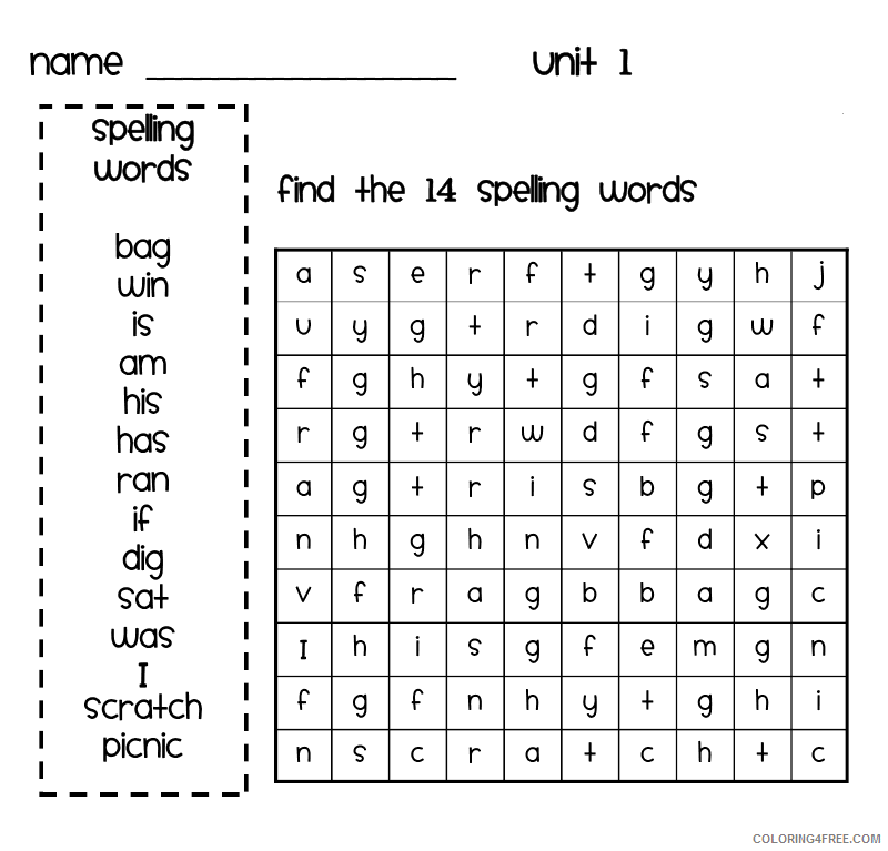 Word Hunt Coloring Pages 1st Grade Spelling Word Search Puzzles Printable 2021 Coloring4free