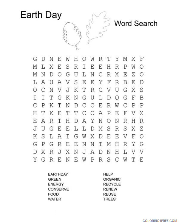 Word Hunt Coloring Pages Earth Day Word Search Puzzle Printable 2021 6325 Coloring4free