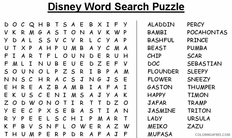 Word Search Puzzle Coloring Pages Disney Word Search Puzzle Printable 2021 6331 Coloring4free