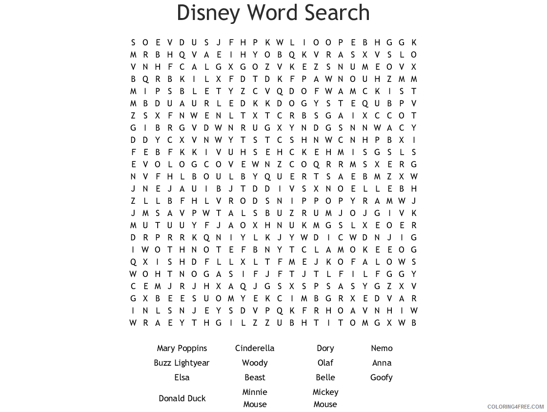 Word Search Puzzle Coloring Pages Disney Word Search Puzzle Printable 2021 6332 Coloring4free