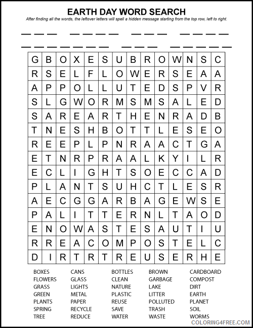 Word Search Puzzle Coloring Pages Earth Day Word Search Puzzle Printable 2021 6334 Coloring4free