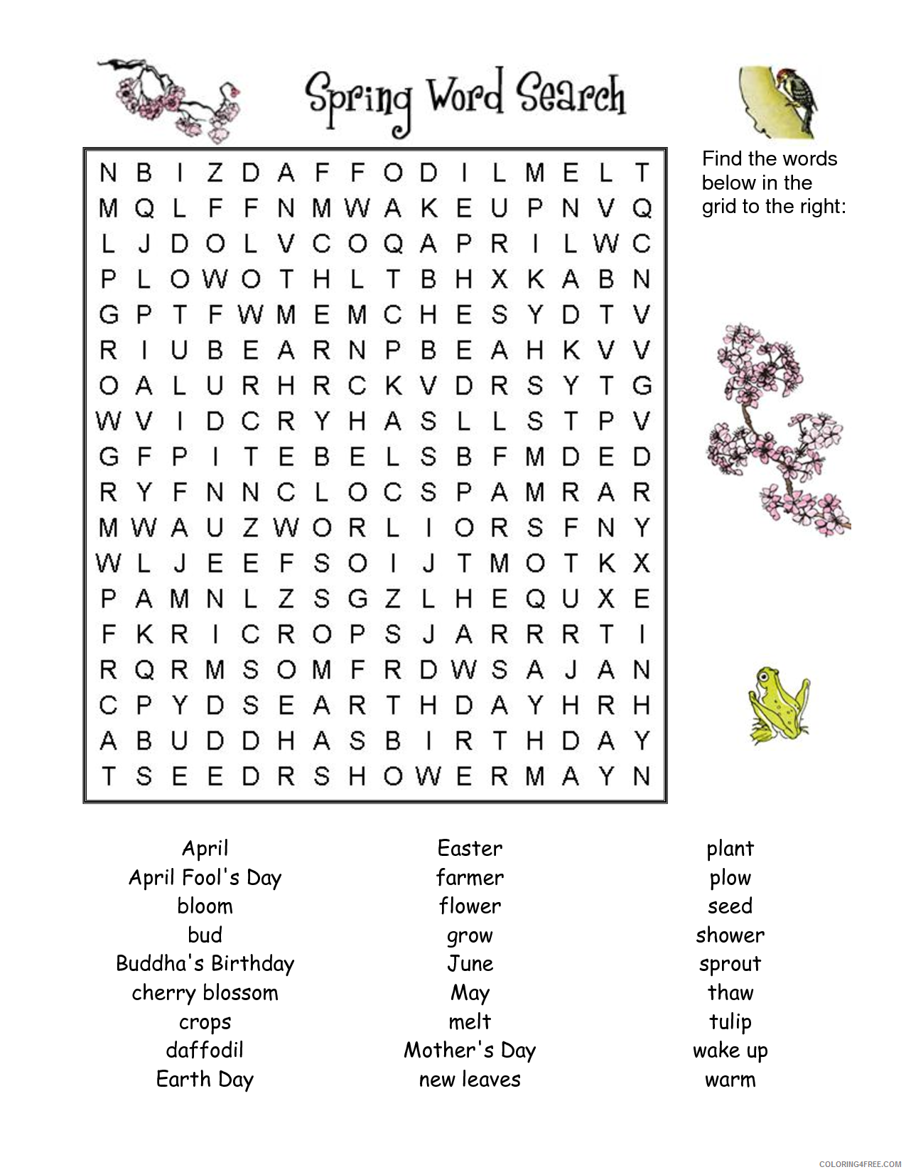 Word Search Puzzle Coloring Pages Free Spring Word Search Puzzles Printable 2021 Coloring4free