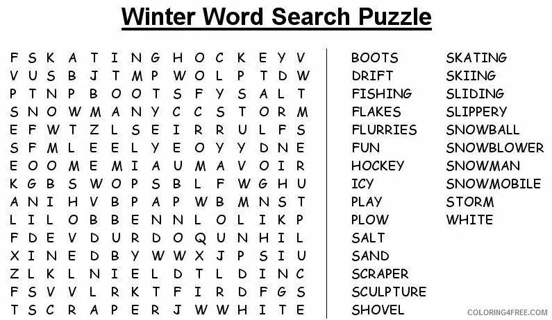 Word Search Puzzle Coloring Pages Free Winter Word Search Puzzle Printable 2021 Coloring4free