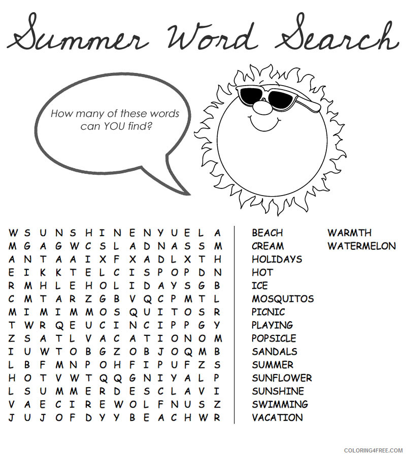 Word Search Puzzle Coloring Pages Print Summer Word Search Puzzle Printable 2021 Coloring4free