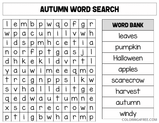 Word Search Puzzle Coloring Pages Simple Autumn Word Search Puzzle Printable 2021 Coloring4free