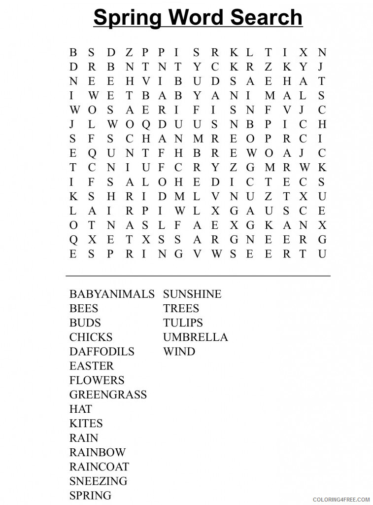Word Search Puzzle Coloring Pages Spring Word Search Puzzle Printable 2021 Coloring4free