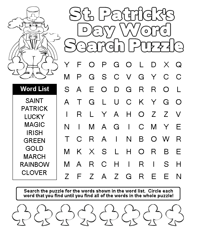 Word Search Puzzle Coloring Pages St Patricks Day Word Search Puzzle Printable 2021 Coloring4free