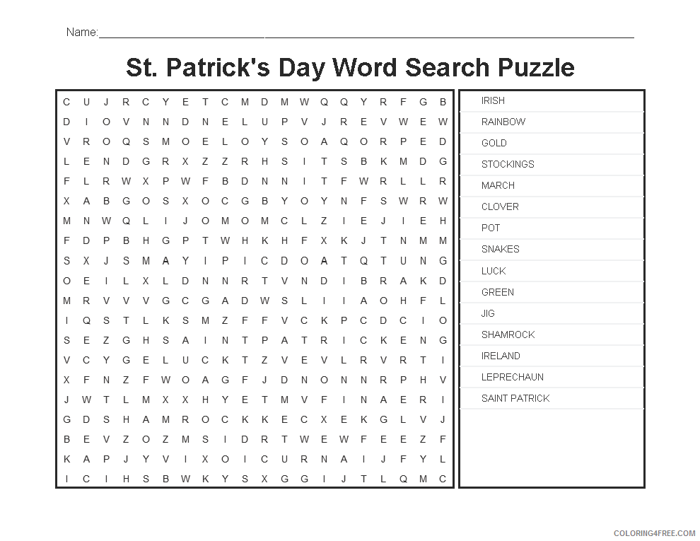 Word Search Puzzle Coloring Pages St Patricks Day Word Search Puzzle Printable 2021 Coloring4free