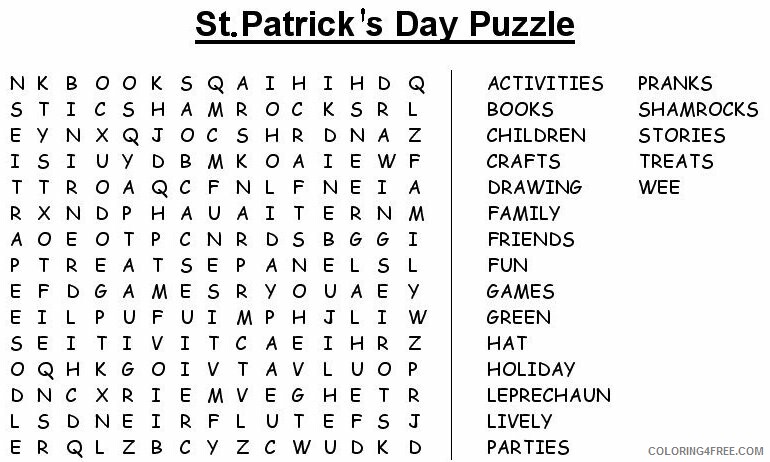 Word Search Puzzle Coloring Pages St Patricks Day Word Search Puzzles Printable 2021 Coloring4free