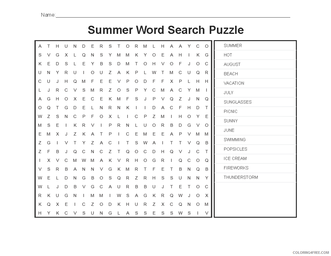 Word Search Puzzle Coloring Pages Summer Word Search Puzzle Printable 2021 Coloring4free