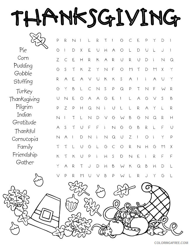 Word Search Puzzle Coloring Pages Thanksgiving Word Search Puzzle Printable 2021 Coloring4free